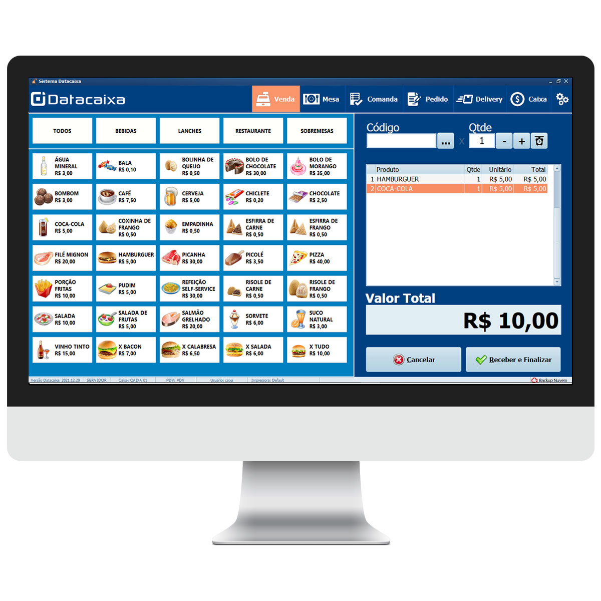 Exemplo de tela do sistema Datacaixa PDV divulgado pelo fornecedor