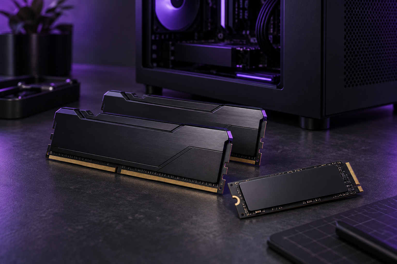 Memórias RAM e SSD para upgrade de computadores, imagem ilustrativa